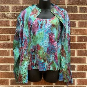 Joni B Women's Multicolor Polyester Long Sleeve Button Down Casual Shirt Size L